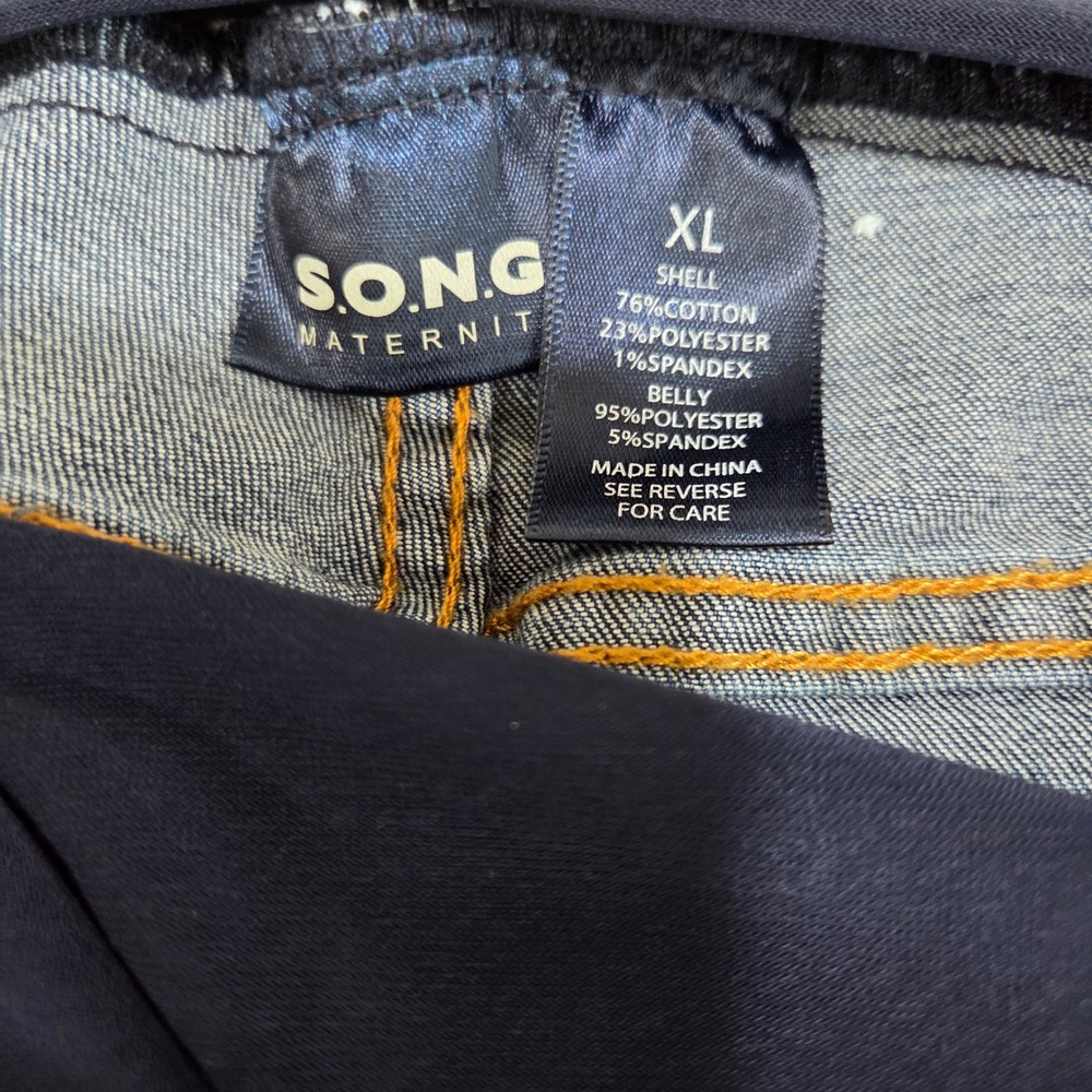 S.O.N.G. Maternity Dark Wash Rayon Stretch Denim Full Belly Band Shorts XL - Picture 5 of 6
